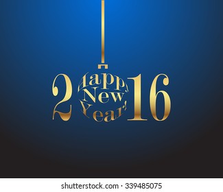 Happy New Year 2016 gold letters on a blue background, vector illustration