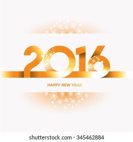 Happy new year 2016 Gold Text Design on White Background
