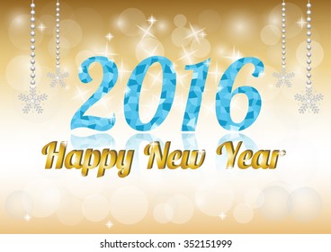 Happy New Year 2016 gold background vector illustration.