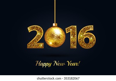 Happy New Year 2016 gold sparkle text