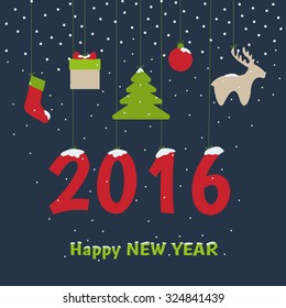 Happy new year 2016 greeting card on dark blue background