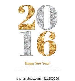 Happy New Year 2016 Greeting Card with Gold and Silver Numbers. Vector Illustration. Merry Christmas Flyer Design