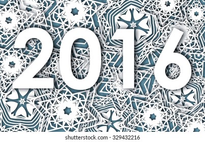 Happy New Year 2016 greeting card with snowflakes background. Vector, EPS10.