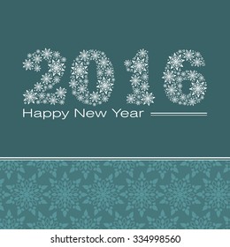 Happy New Year 2016 greeting card. Snowflake background