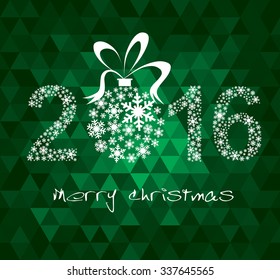 Happy New Year 2016 greeting card. Snowflake background