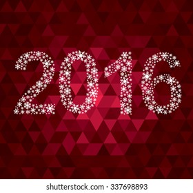 Happy New Year 2016 greeting card. Snowflake background