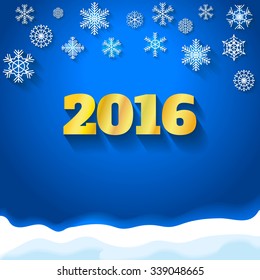 Happy New Year 2016 greeting card.  Snowflake background