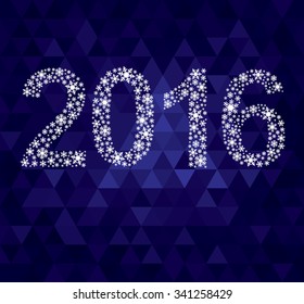 Happy New Year 2016 greeting card. Snowflake background
