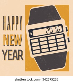 Happy New Year 2016 - Greeting with Retro Watch