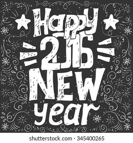 Happy New Year 2016 greeting card. hand drawn Lettering