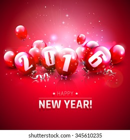 Happy New Year 2016 - Greeting card with red balloons 