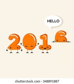 Happy New Year 2016 greeting card,Funny cartoon number -Vector Illustration