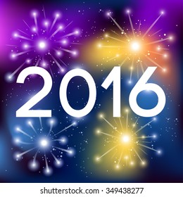 Happy New Year 2016 Greeting Card In Colorful Fireworks Theme : Vector Illustration