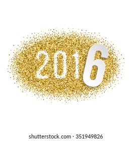 Happy New Year 2016 Greeting card and Golden Sparkles Confetti. Good for Party Poster, Banner or Invitation Design. Numbers 2016, New Year 2016, Happy New Year Vector. Vector Background. 