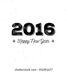 Happy New Year 2016 greeting card. Vector ink stamp effect, grunge background.