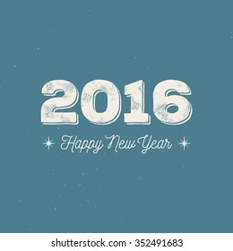 Happy New Year 2016 greeting card. Vector ink stamp effect, grunge background.