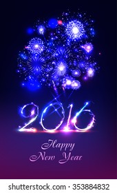 happy new year 2016 , greeting card for 2016 with fireworks
