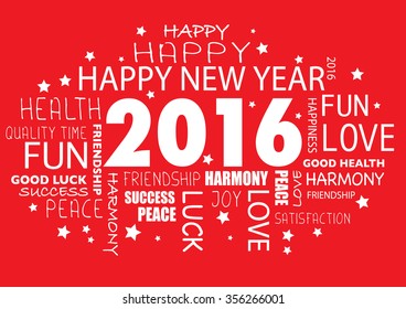 Happy New year 2016 greeting card - tagcloud