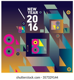 Happy new year 2016 greeting card design