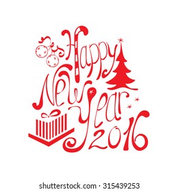 Happy New Year 2016. Hand drawn lettering