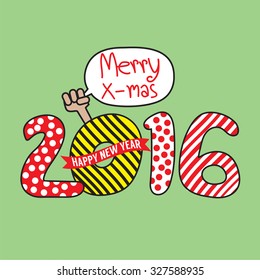 Happy New Year 2016 Hand Draw Style Vector Illustration