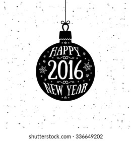 Happy new year 2016. Hand drawn vintage print. Vector illustration.