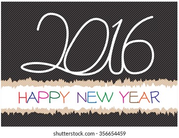 Happy New Year with 2016 hand write on black paper vector illustration.