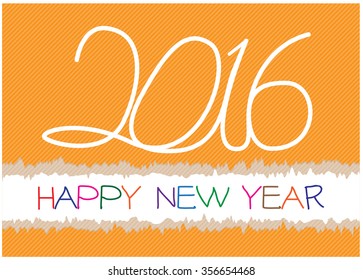 Happy New Year with 2016 hand write on orange paper vector illustration.