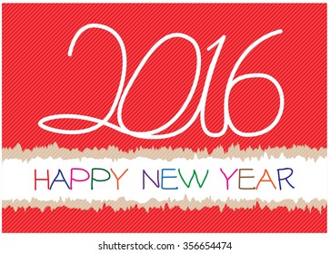 Happy New Year with 2016 hand write on red paper vector illustration.