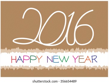 Happy New Year with 2016 hand write on brown paper vector illustration.