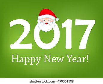 Happy New Year 2016 hand-lettering text card on green background. Handmade greeting card