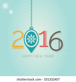 Happy New Year 2016 - Hanging Christmas ornament on blue gradient background