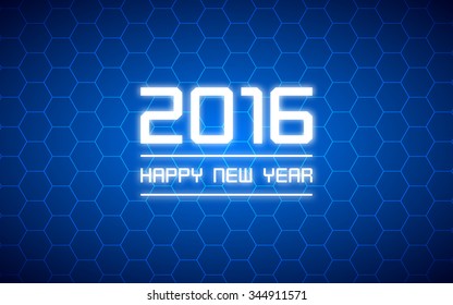 happy new year 2016 and hexagon pattern on dark blue background (vector)