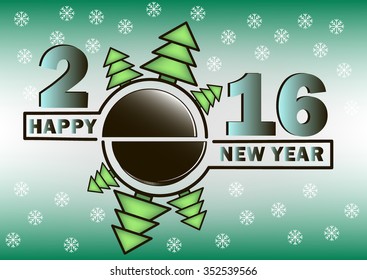 happy new year 2016 and hockey puck with Christmas trees