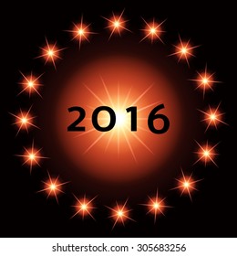 Happy New Year 2016 inscription on the glowing circle.