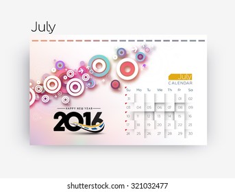 Happy new year 2016 July calendar design.