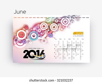 Happy new year 2016 June calendar design.
