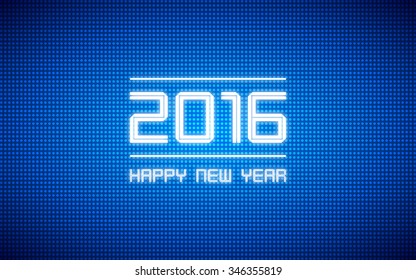 happy new year 2016 and led light pattern on dark blue background (vector)