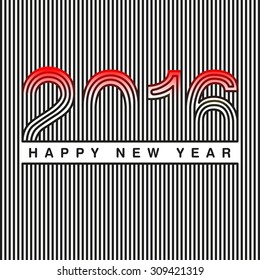 Happy new year 2016, line art style and cut effect background 