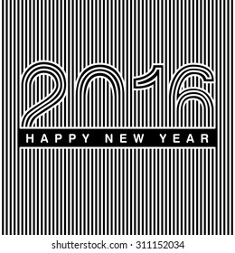 Happy new year 2016, line art style and cut effect background 