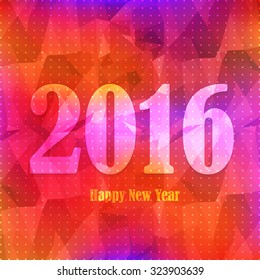 Happy New Year 2016 Low Poly Style Hot Colors Background Design, Vector Card Template