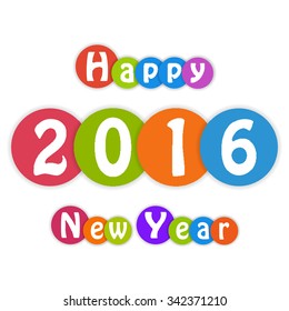 Happy New Year 2016 made of colorful circles. Jolly and bright greeting card