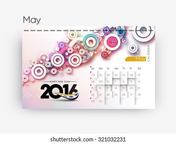 Happy new year 2016 May calendar design.