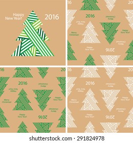 Happy New Year 2016. Merry Christmas. Set of Christmas and New Year elements: card, wrapping paper. Christmas seamless pattern. Printing on the kraft paper. Congratulation. Vector.