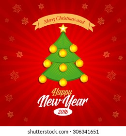 Happy New Year 2016 and Merry Christmas banner, postcard, christmas card