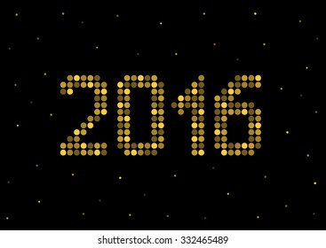 Happy New Year 2016 and Merry Christmas. Golden numbers on the black background with magic sparkles