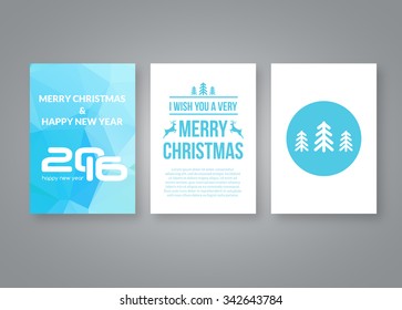 Happy new year 2016 and Merry Christmas vector modern brochure design template with numbers. Set of Postcard, invitation. Vector illustration