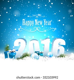 Happy New Year 2016 - modern blue greeting card