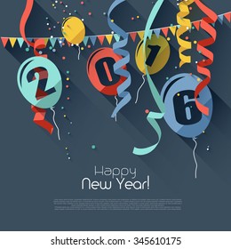 Happy New Year 2016 - modern greeting card in flat design style