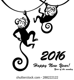 Happy new year 2016. Year Of The Monkey. Vector Illustration